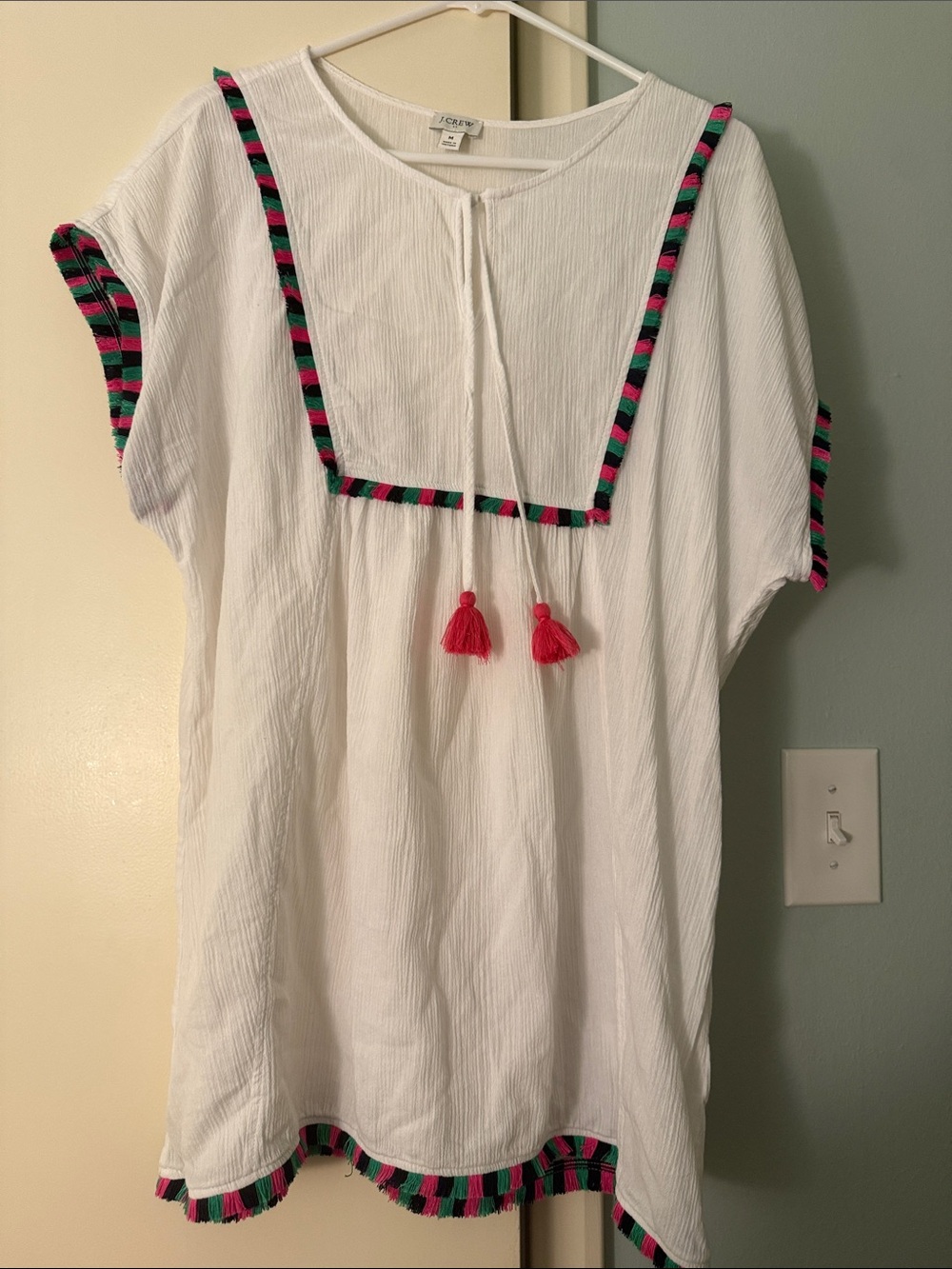 J. Crew White Swim Coverup with Pink & Green Trim